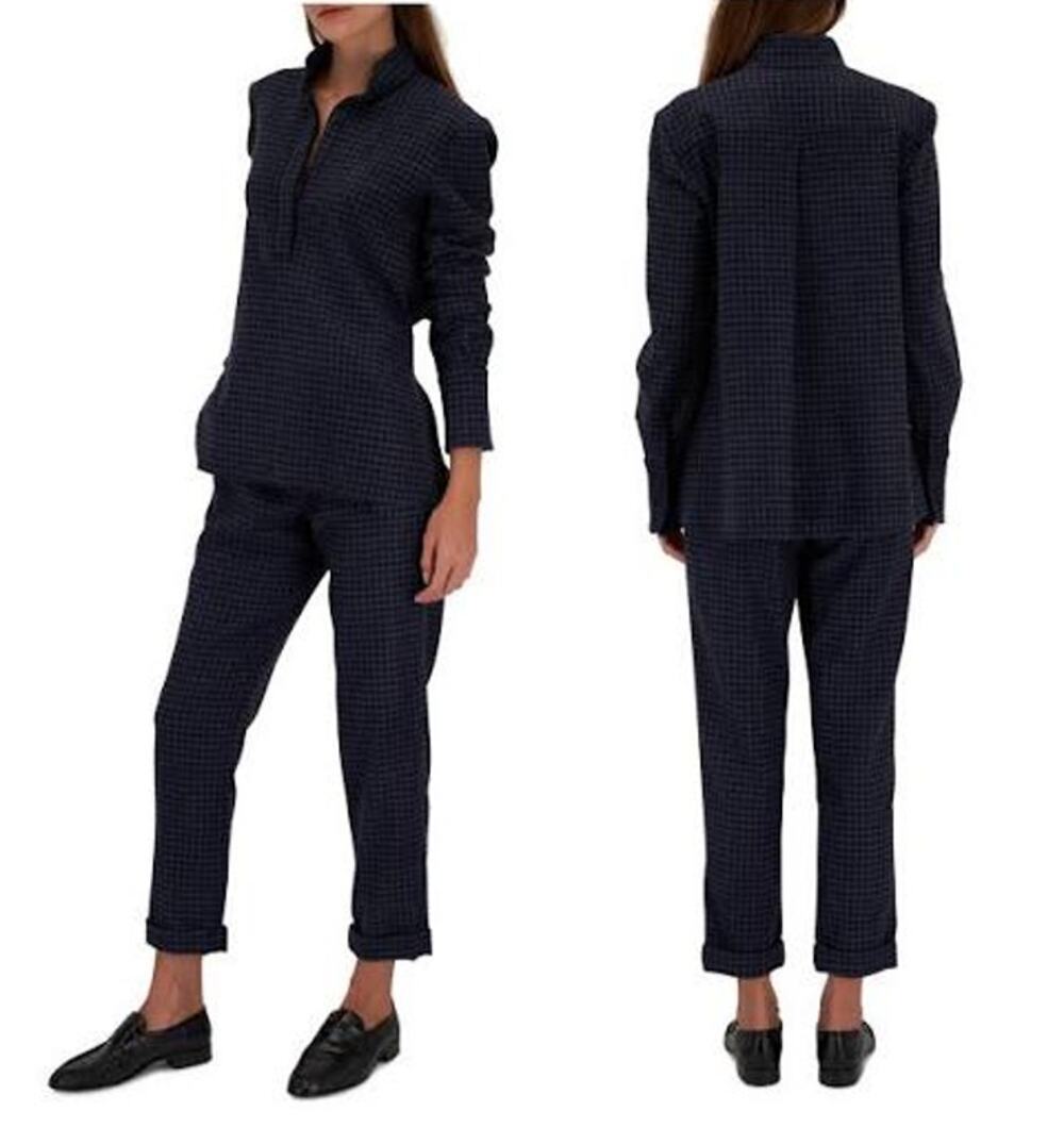 Akris Punto Fallon Gingham Flannel Trouser Pants Dark Blue Women's Size US 2